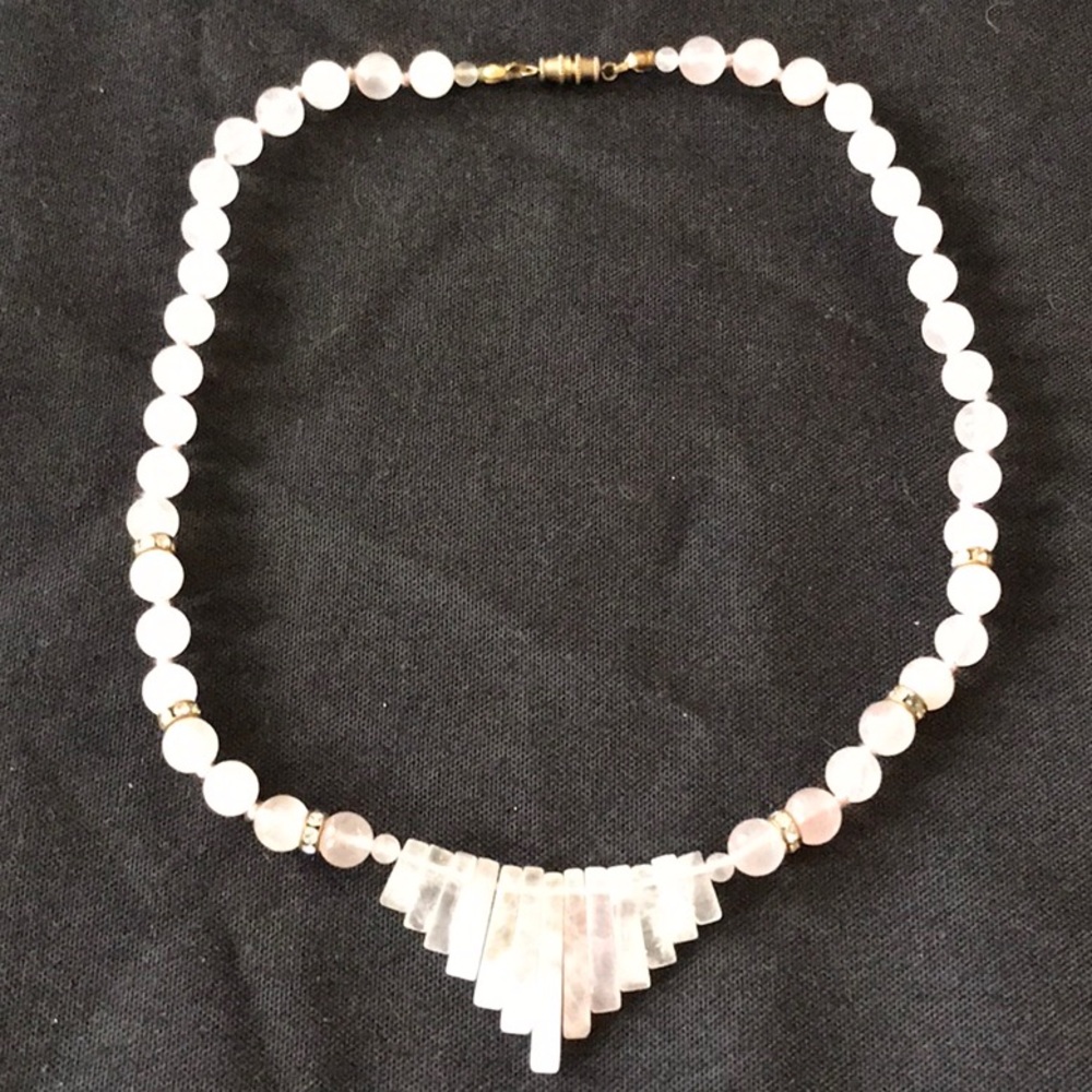 Vintage Pink Glass Necklace. 19” Length.